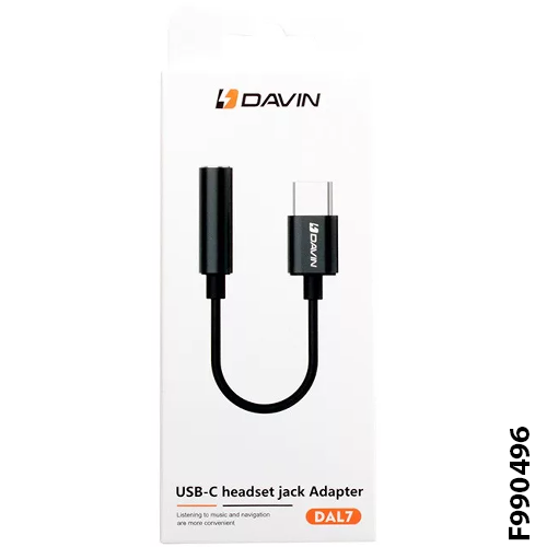 DAVIN DAL7 USB-C headset jack Adapter (Aux cable 3.5mm Audio cable with USB-C connector) - Black