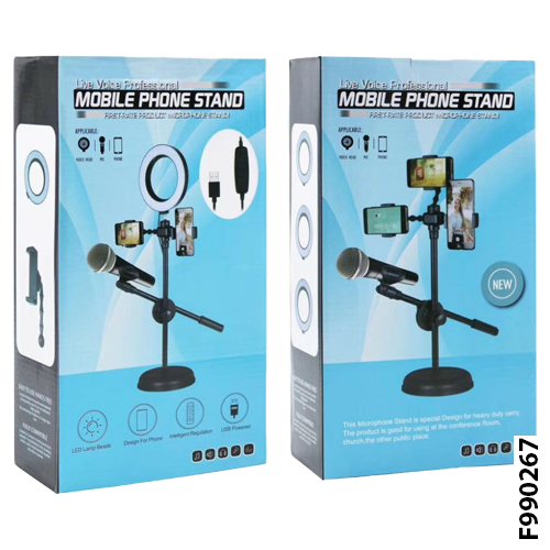 Live Voice Professional MOBILE PHONE STAND 4-in-1 | LED Ring light | 2 Phone Holder | MIC Holder - F990267