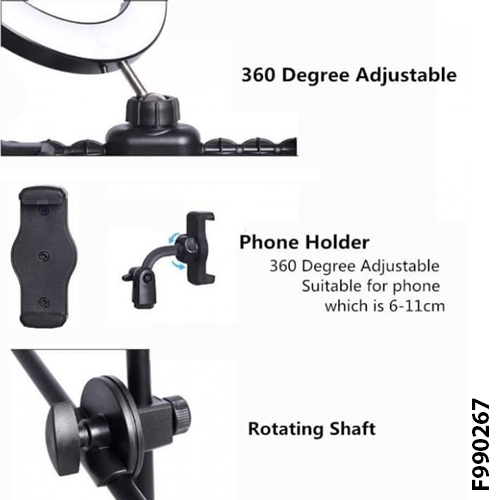 Live Voice Professional MOBILE PHONE STAND 4-in-1 | LED Ring light | 2 Phone Holder | MIC Holder - F990267