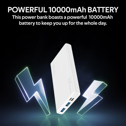 PROMATE 10000mAh BOLT-10 Compact Smart Charging Power Bank with Dual  USB Output - White