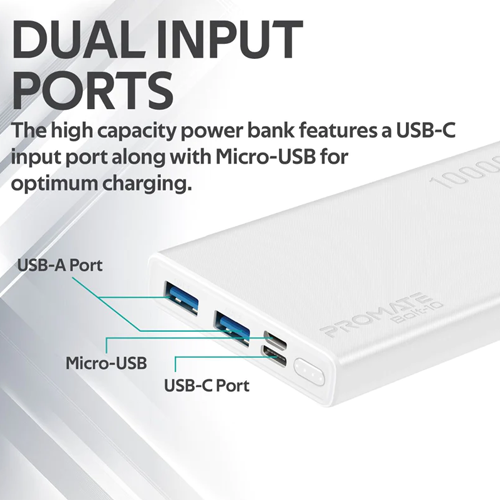 PROMATE 10000mAh BOLT-10 Compact Smart Charging Power Bank with Dual  USB Output