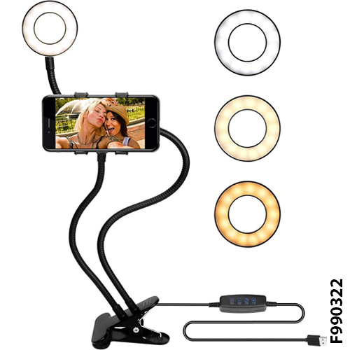 Professional Live Stream Selfie Ring Light and Cell Phone & Webcam Holder for YouTube and Video Recording. Makeup Tutorials, Live Stream - F990322