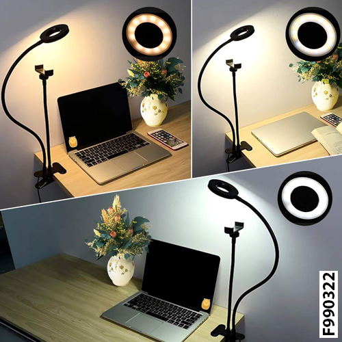 Professional Live Stream Selfie Ring Light and Cell Phone & Webcam Holder for YouTube and Video Recording. Makeup Tutorials, Live Stream - F990322