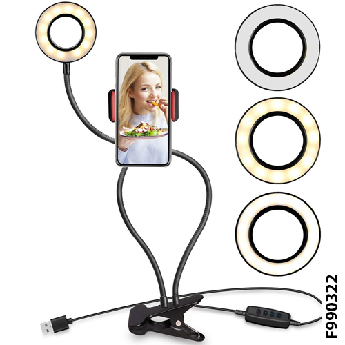 Professional Live Stream Selfie Ring Light and Cell Phone & Webcam Holder for YouTube and Video Recording. Makeup Tutorials, Live Stream - F990322