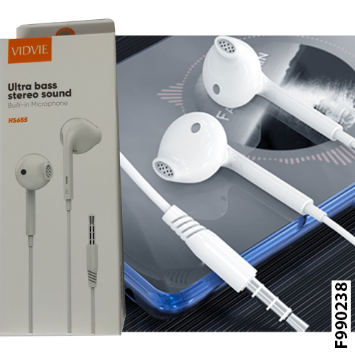 VIDVIE HS655 Ultra bass stereo sound | 3.5mm Jack Wired Earphone - White (F990238)